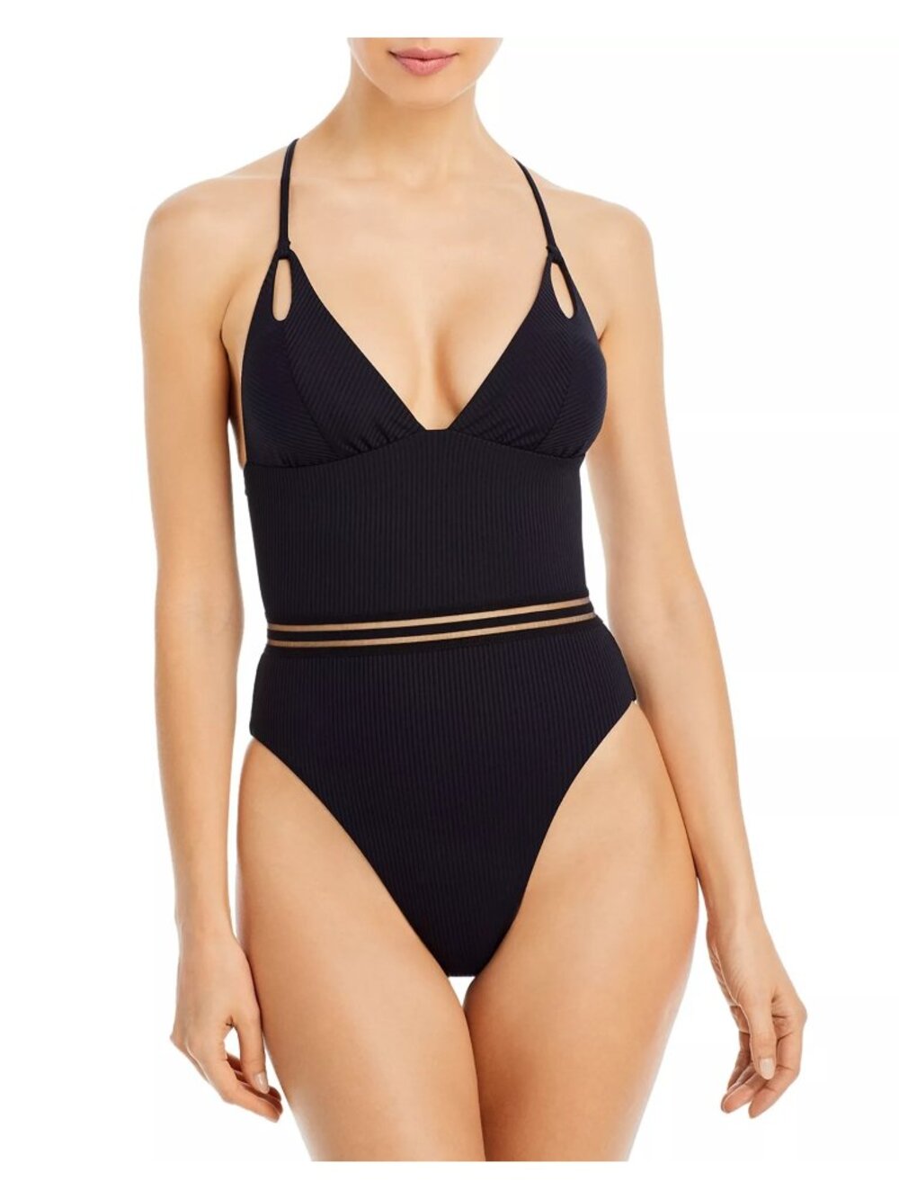 NWT Isabella Rose Queensland Ribbed One Piece Swimsuit Black Womens Size Small